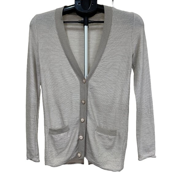 J. Crew Deep V-Neck Merino Wool Lightweight Cardigan in Taupe, Size Small - Picture 1 of 8